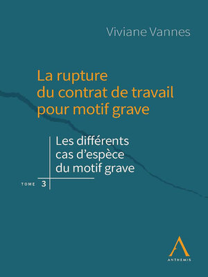 cover image of La rupture du contrat de travail pour motif grave. Tome 3